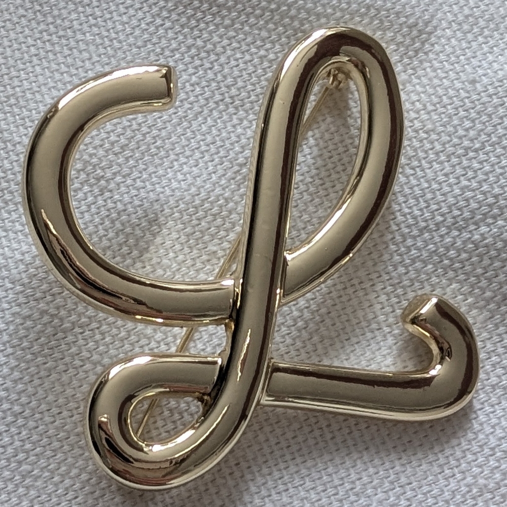 SOLD-Loewe Gold-Tone Anagram L Brooch Pin